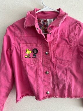 Peanuts Girls Pink Denim Jacket with Woodstock Patch